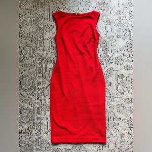 Cache Bright Red Sleeveless Textured Bodycon Sheath Midi Dress XS